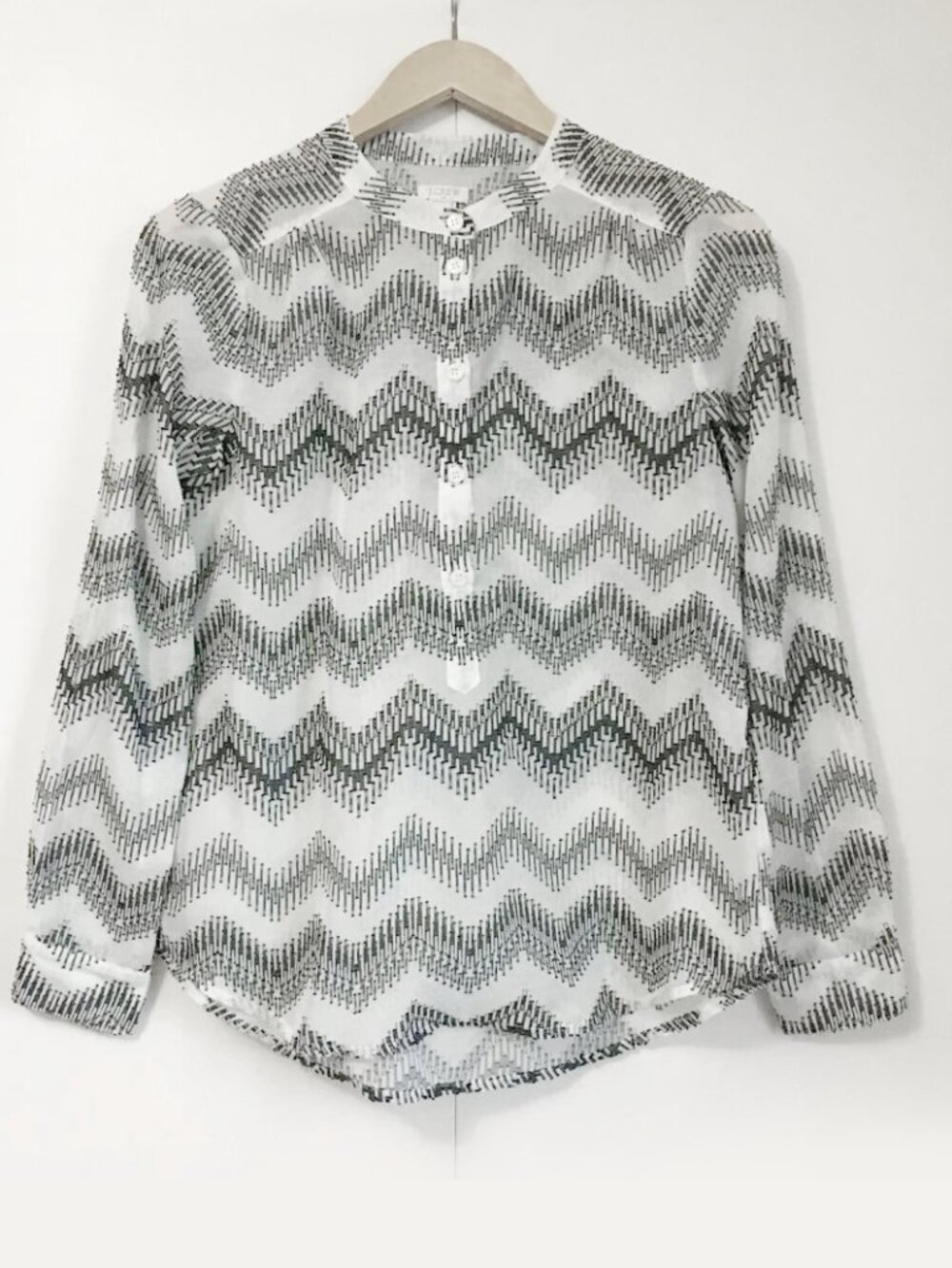 J. Crew Factory Zig Zag Clip Dot Popover Blouse White Size XS